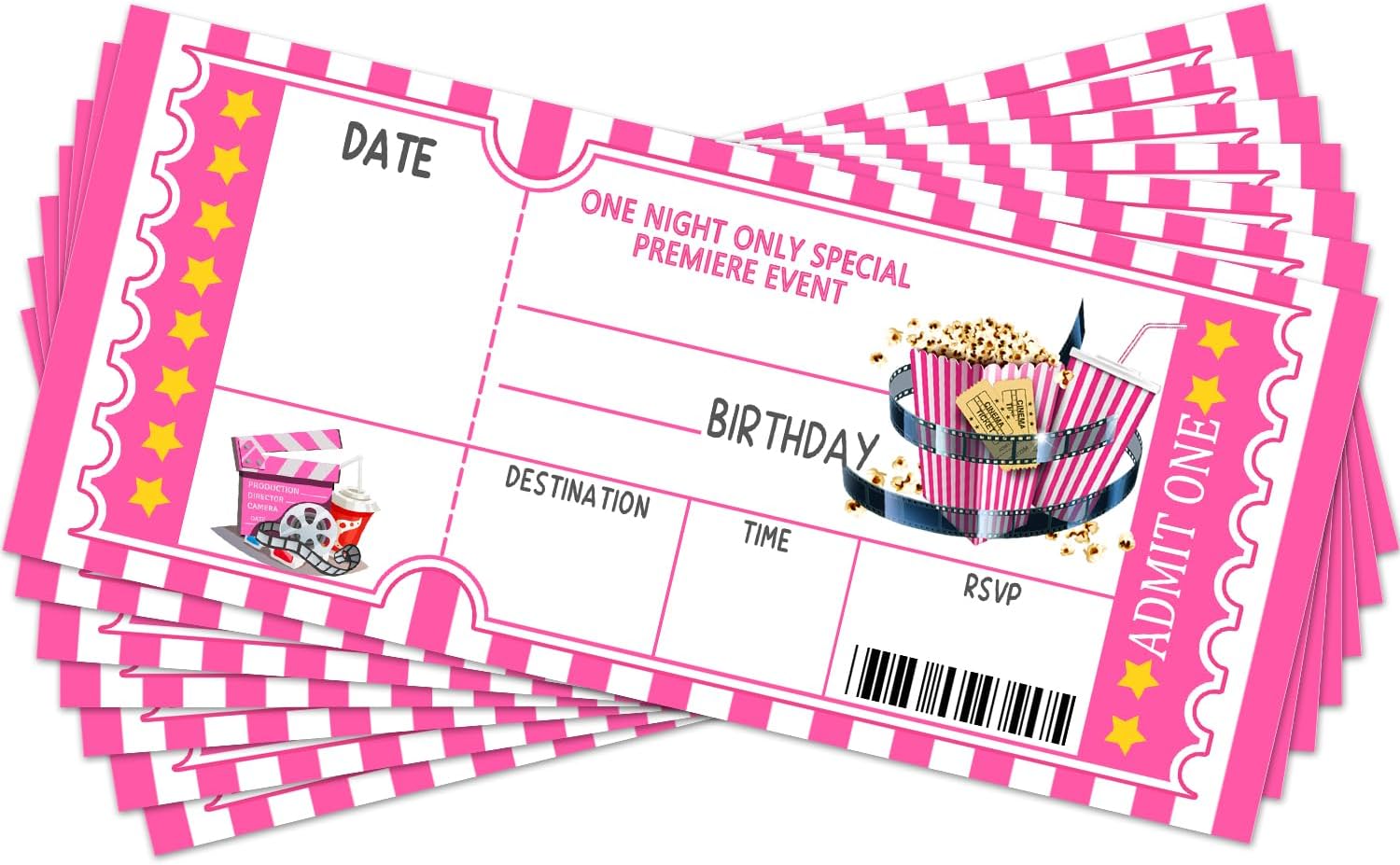 Movie Night Ticket Birthday Invitation Cards for Teens and Adults
