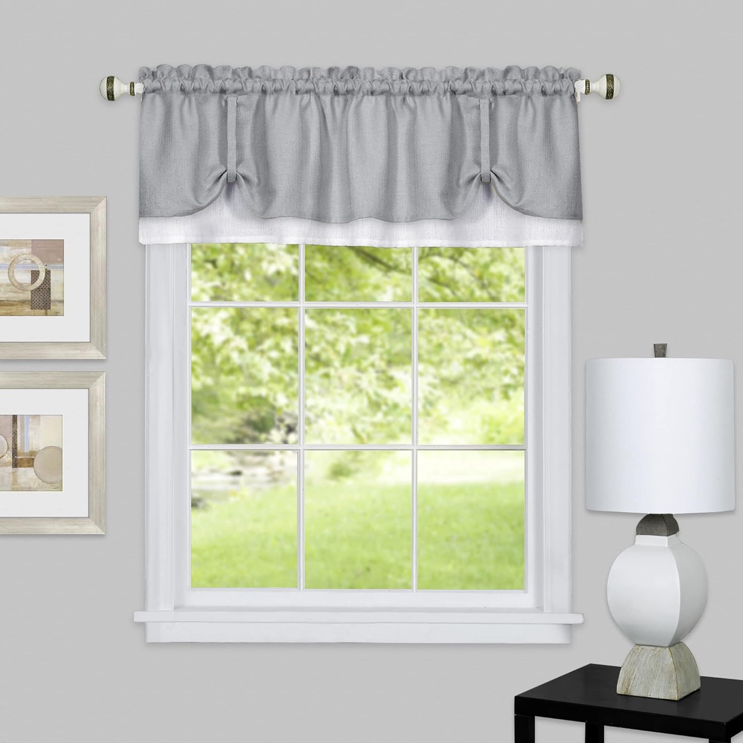 Soft Window Darcy Curtain Valance in Grey and White
