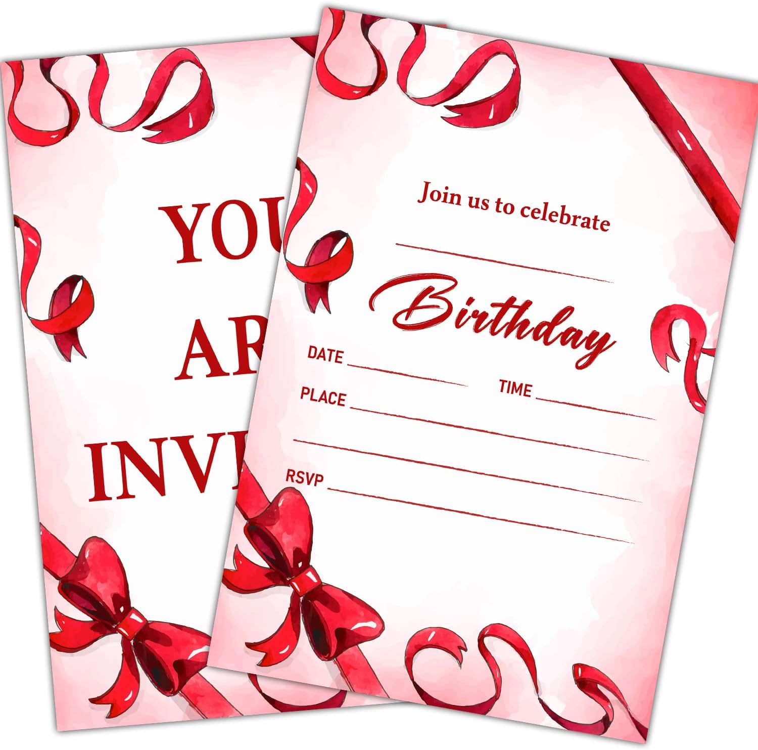 Red Bow Birthday Party Invitation Cards with Envelopes 20 Pcs