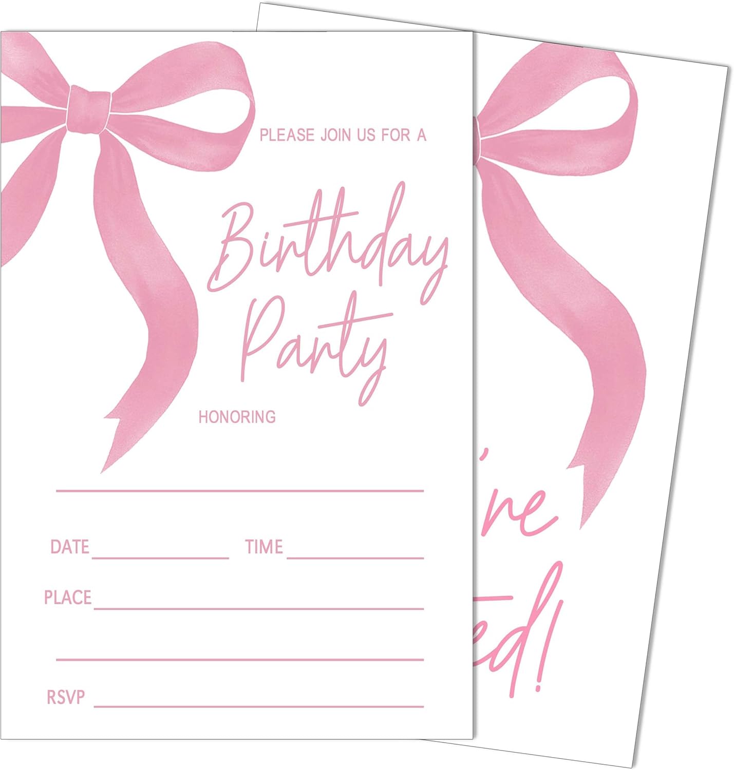 SIXEIGHT 20 Pink Bow Birthday Invitations with Envelopes