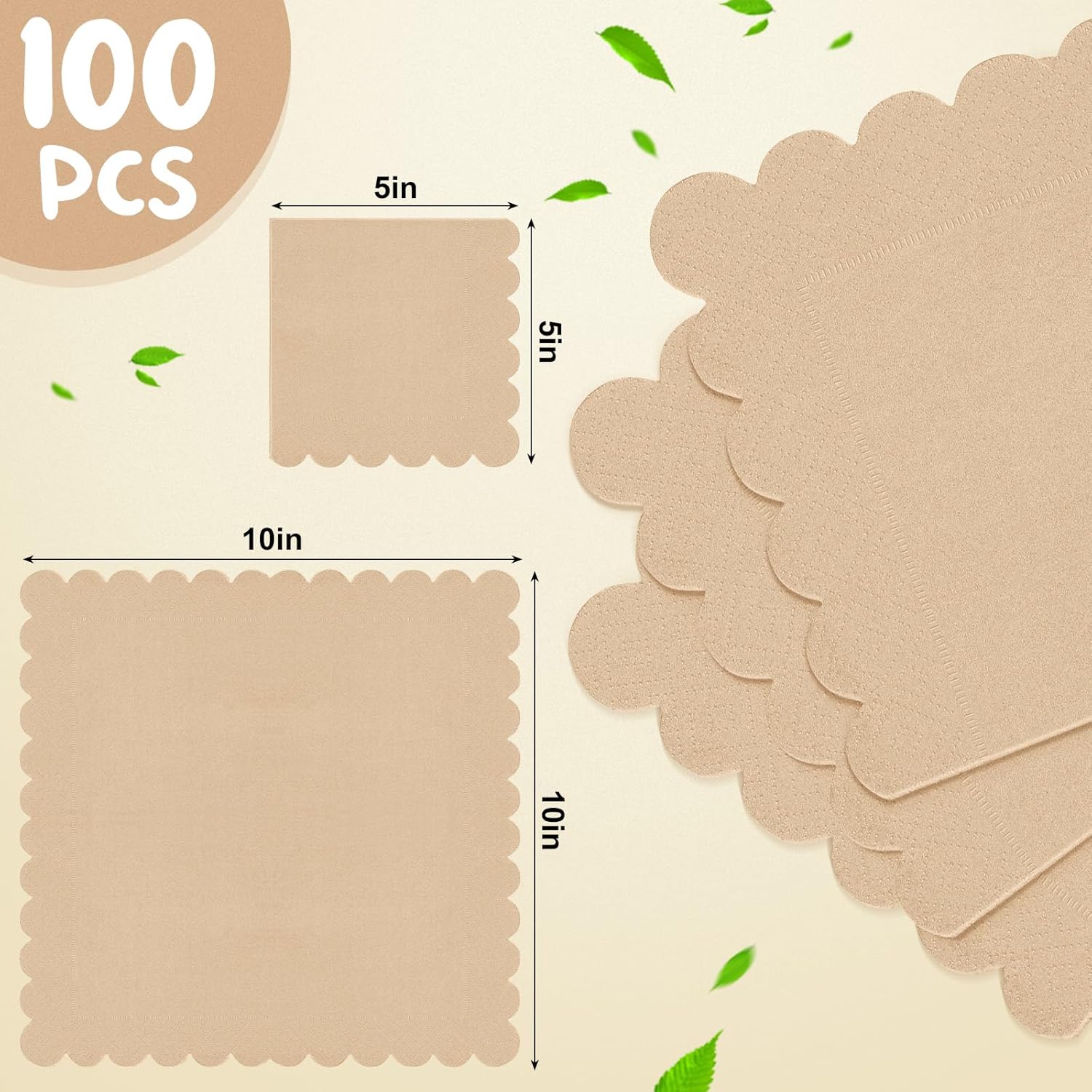 Fuutreo 100 Pcs Scalloped Kraft Napkins