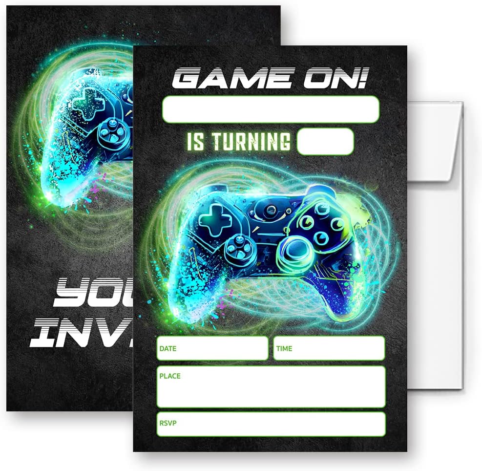 Neon Video Game Birthday Invitations Set of 20 1