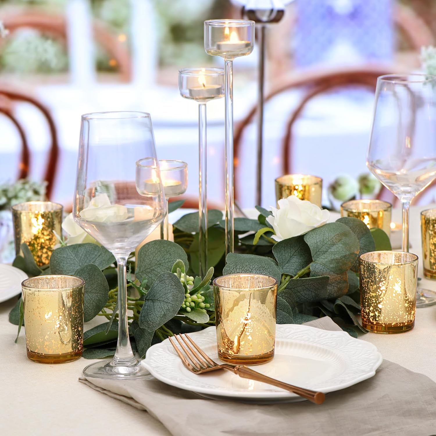 Gold Tea Light Candles Holders for Wedding Centerpieces 24Pcs