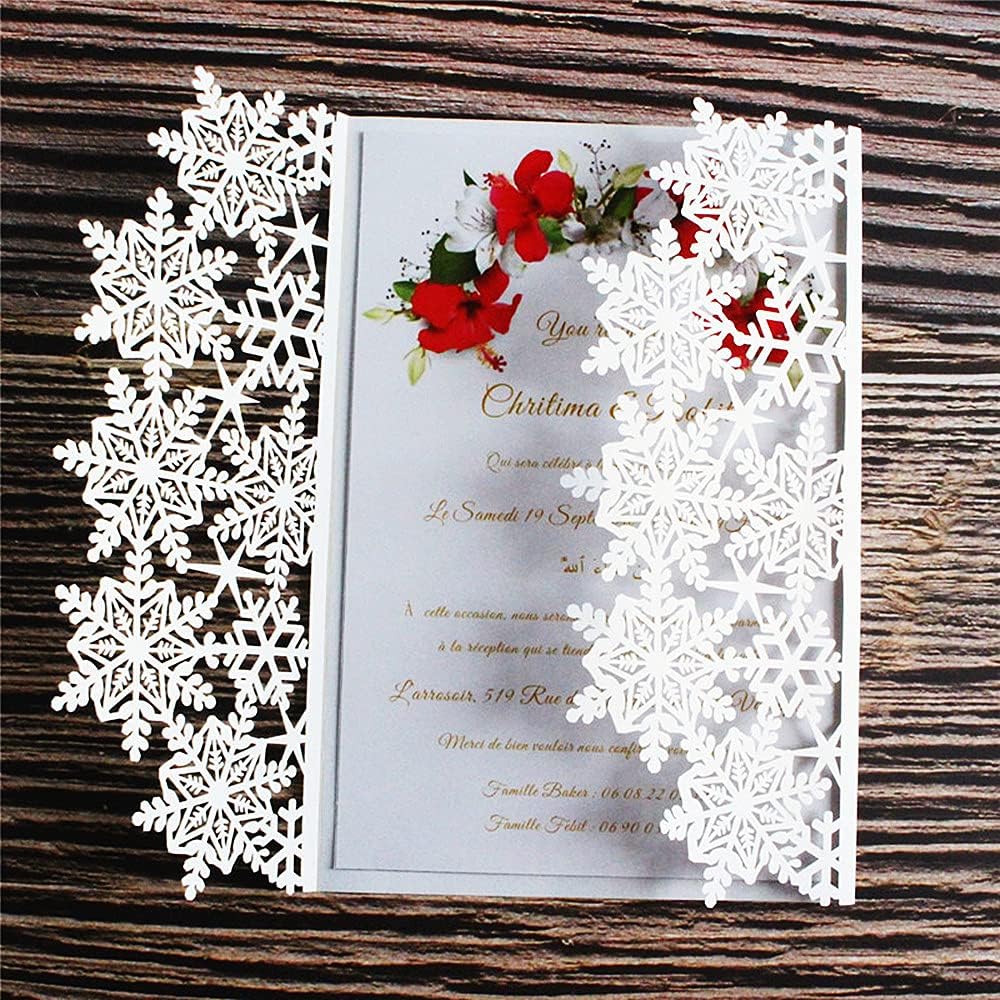 50pcs Laser Cut Christmas Snowflake Invitations with Envelope and Inner Paper