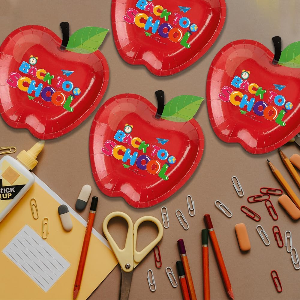 50PCS Back to School Red Apple Plates for Parties and Events