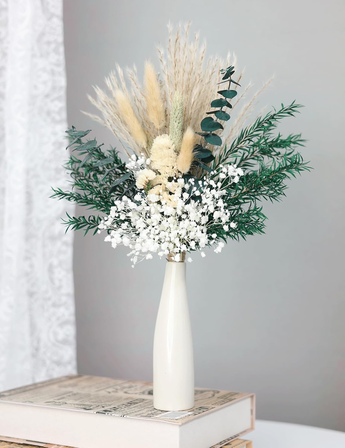 xins convey Dried Flower Bouquet with Ceramic Vase Green