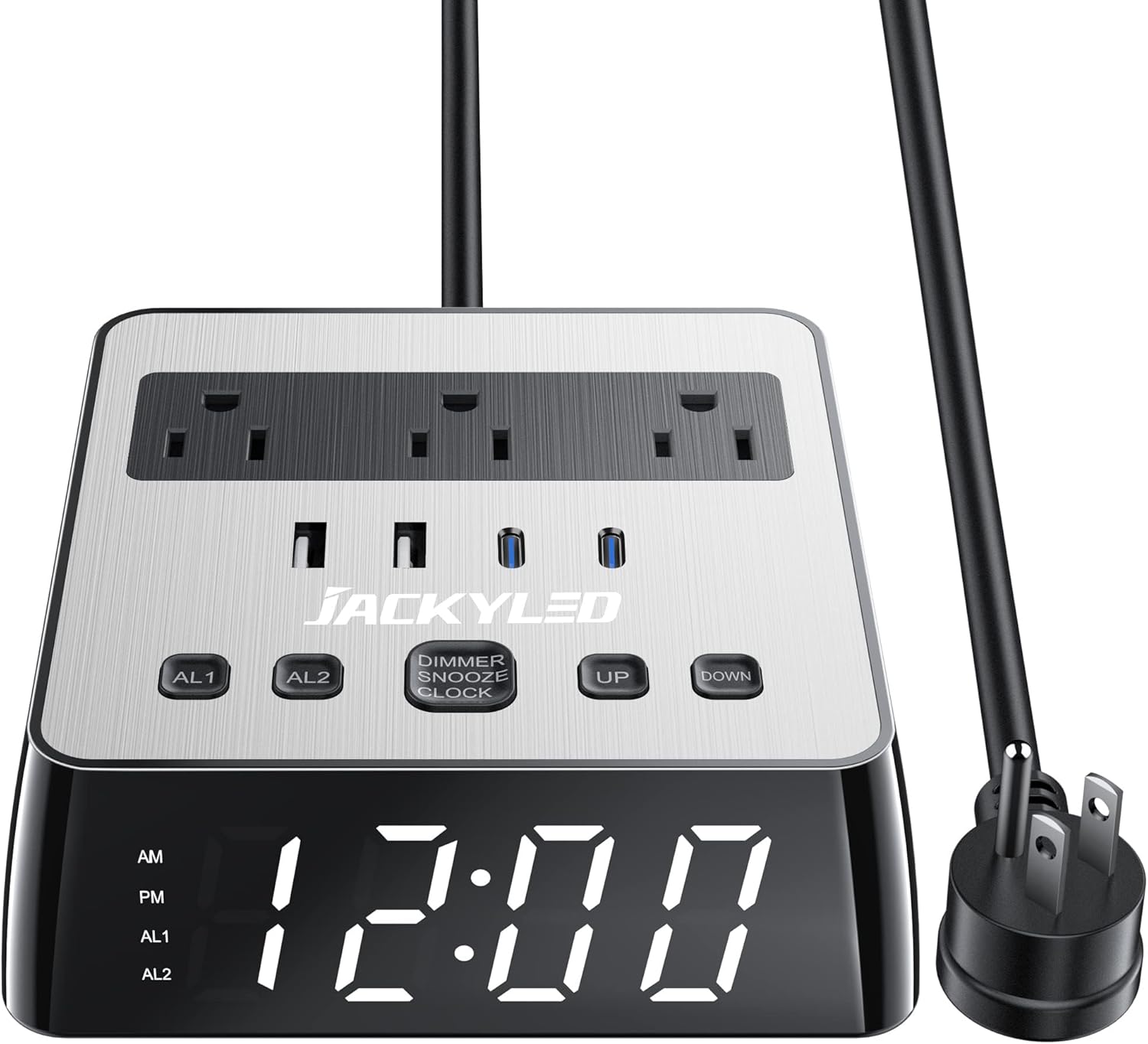 JACKYLED Alarm Clock with 48A USB Ports and Surge Protection
