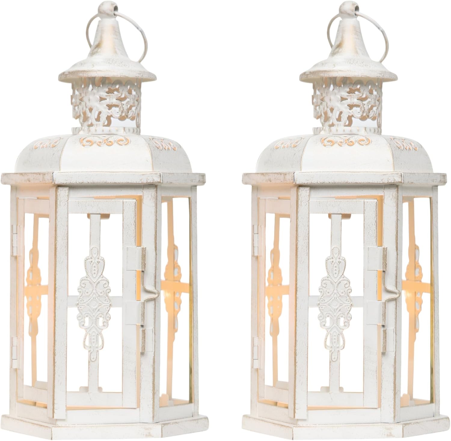 Set of Two White Gold Glass Metal Candle Holders
