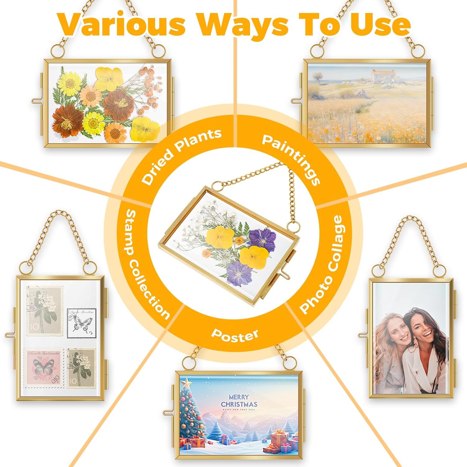 4 Pcs Hanging Pressed Flower Frames with Metal Chain