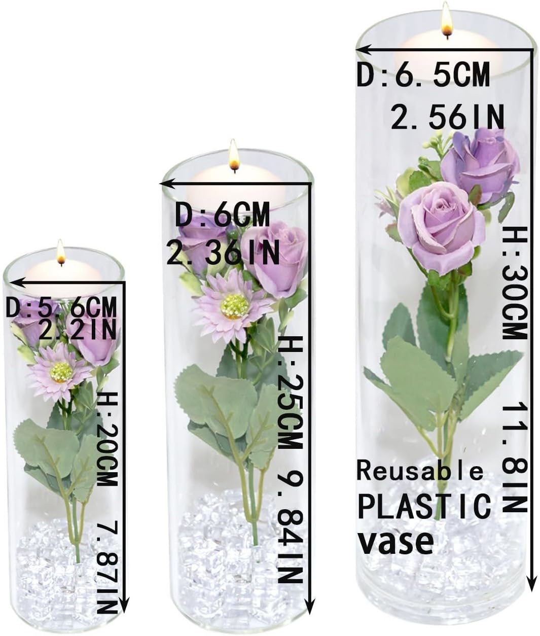 Purple Artificial Rose Vase Fillers with Floating Candles