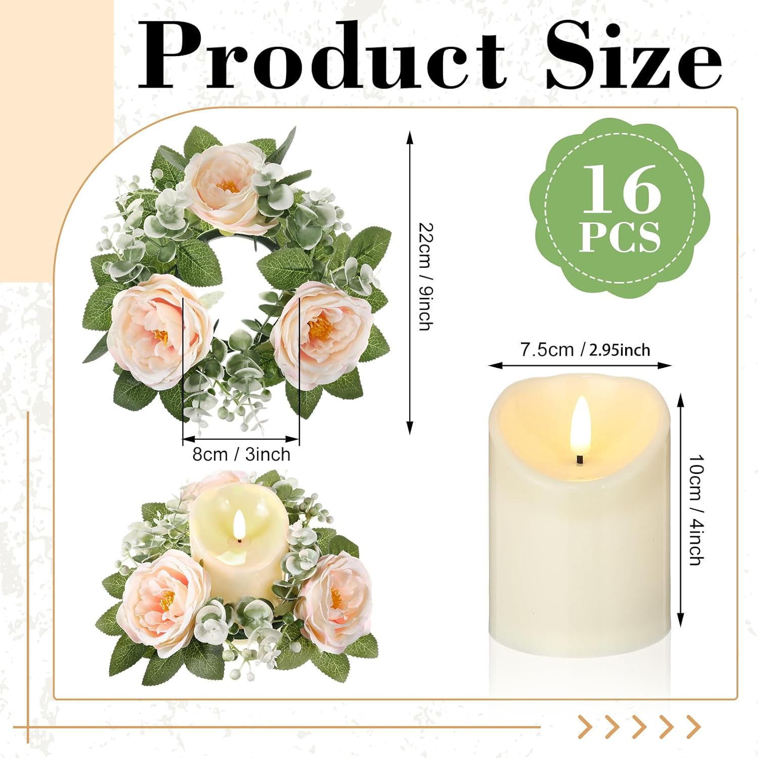 Yunlly 16 Piece Rose Candle Holder Set with LED Candles