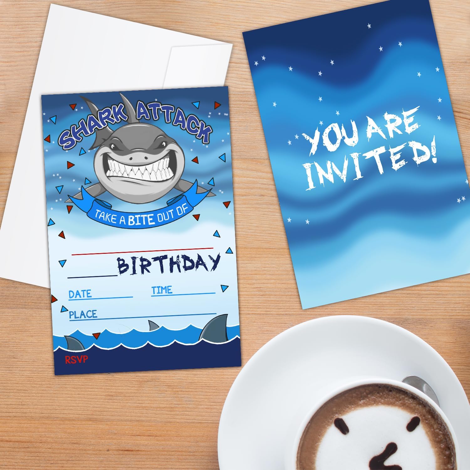 Shark Attack Birthday Party Invitations - 20 Cards