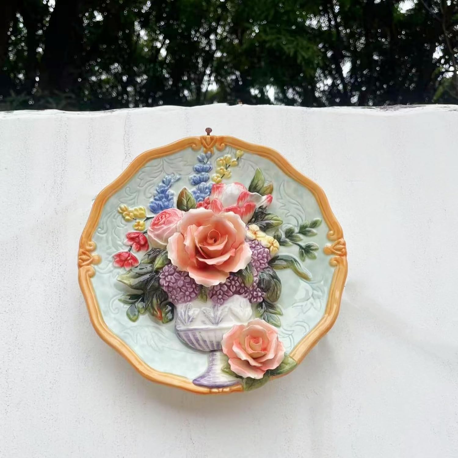 Ceramic Decorative Plate with 3D Red Rose Design - 8 Inch