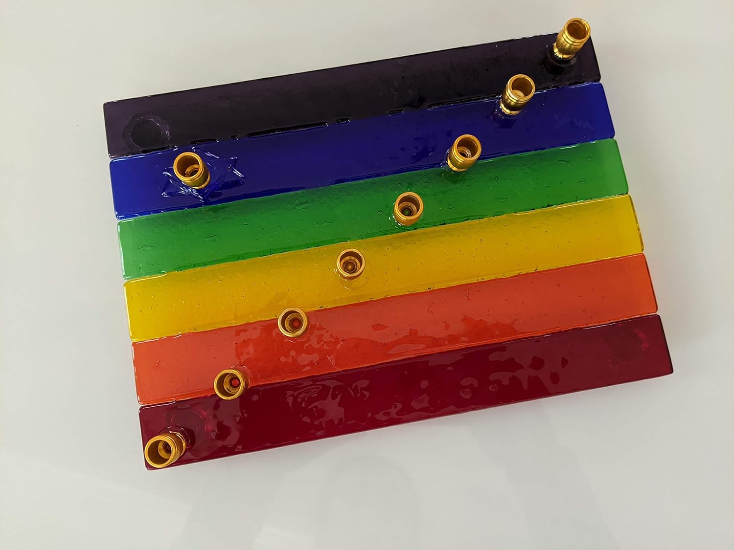 Pride Flag LGBTQ Glass Menorah by YafitGlass 1
