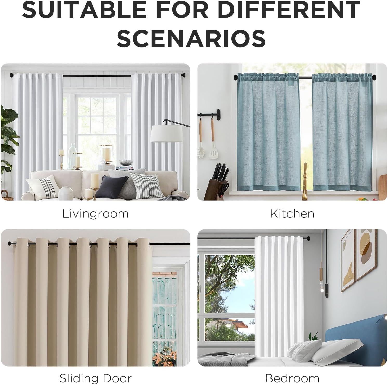 Joydeco Black Curtain Rod 32-88 Inch Adjustable Single Rod for Windows