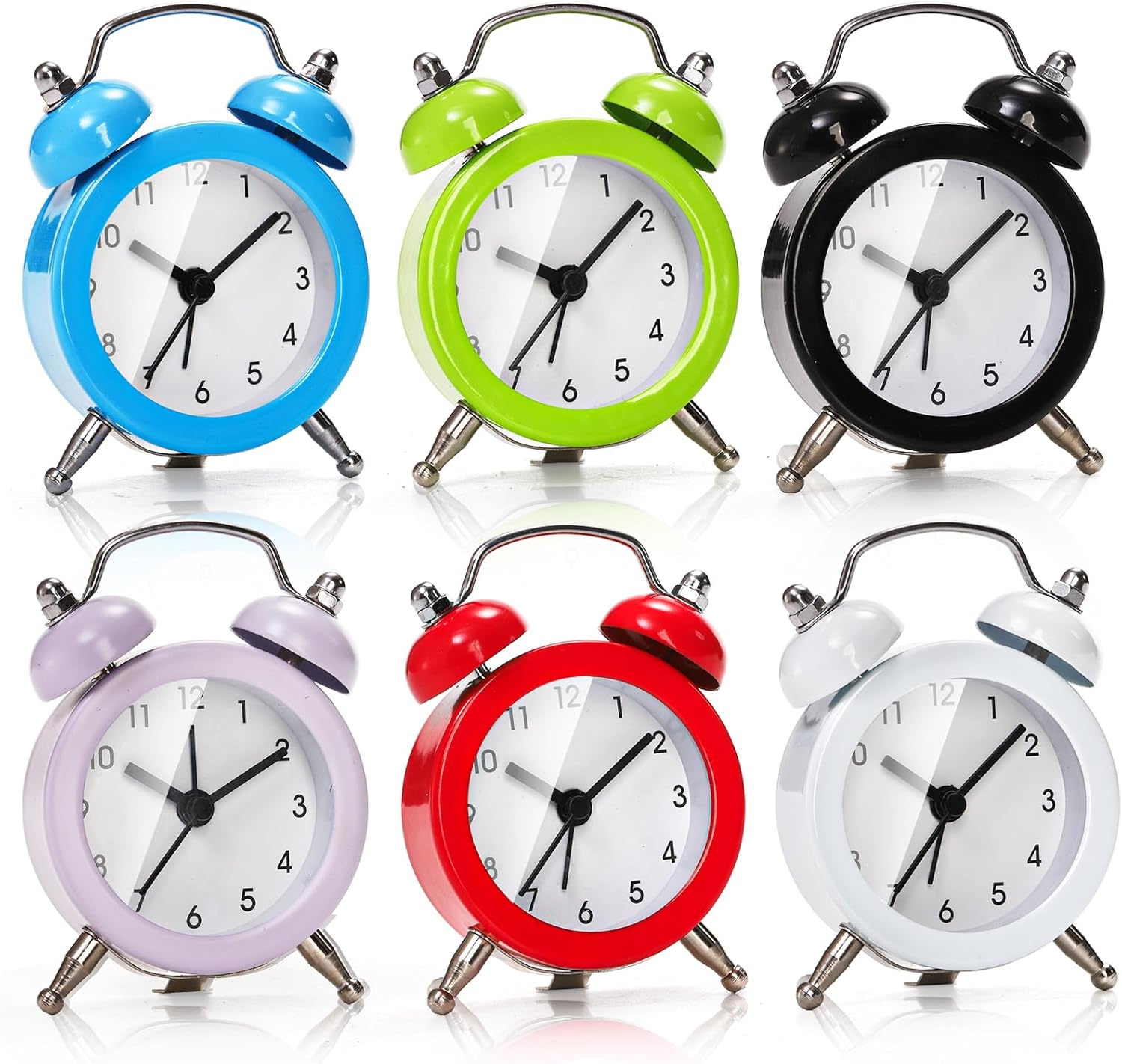 Noamus 6 Pcs Mini Twin Bell Alarm Clocks