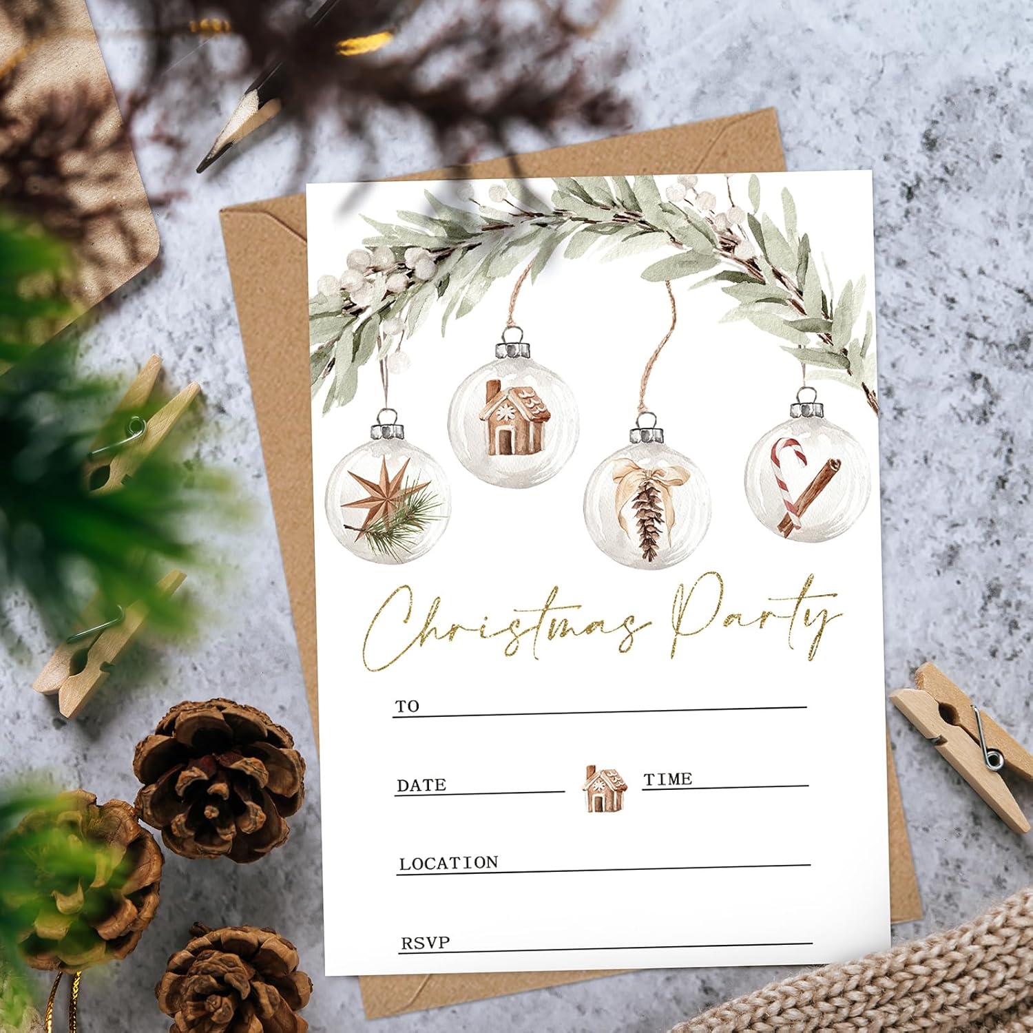 Whaline 25 Piece Christmas Invitation Set with Envelopes and Stickers
