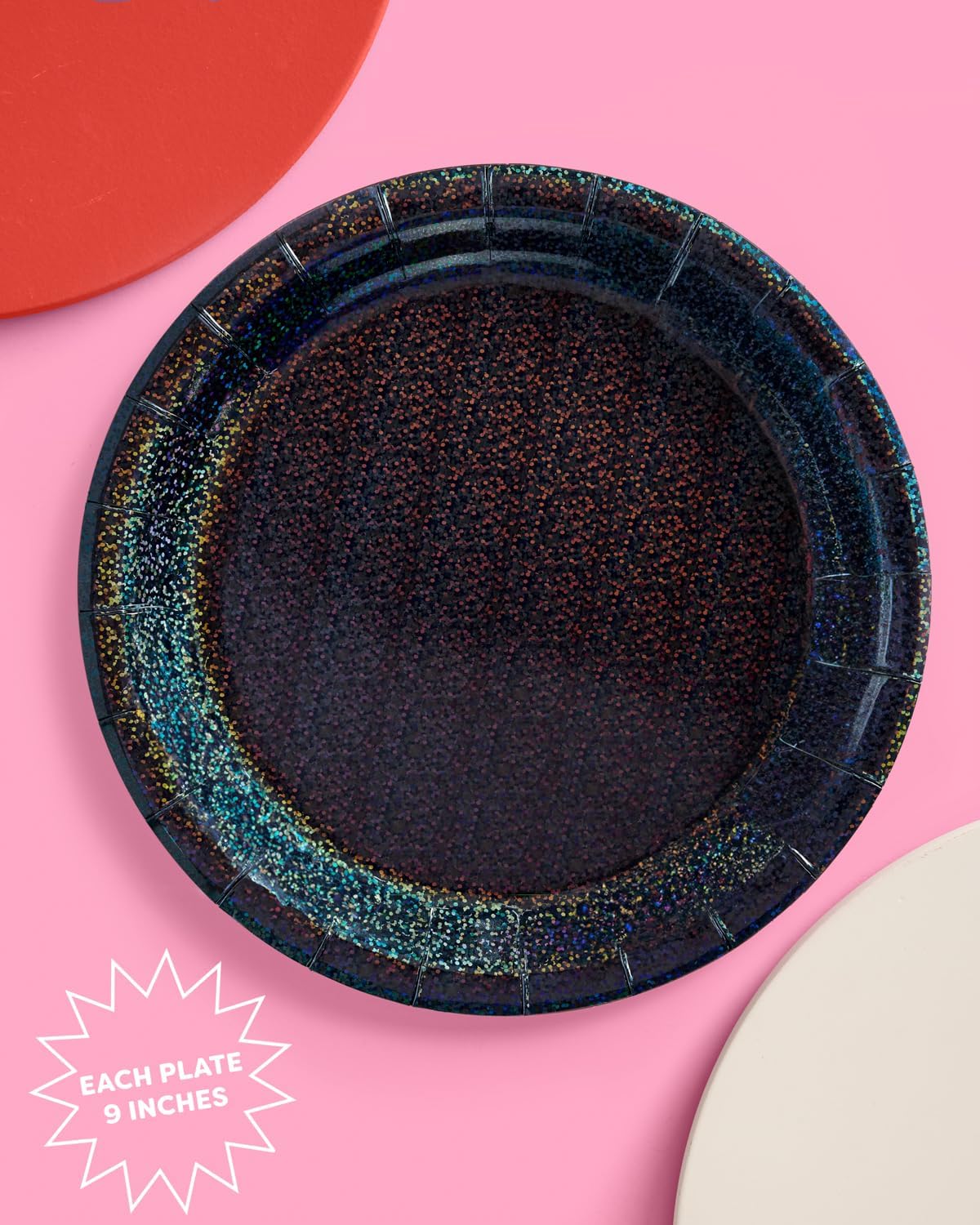Xo Fetti Black Holographic Foil Plates 25 Pack