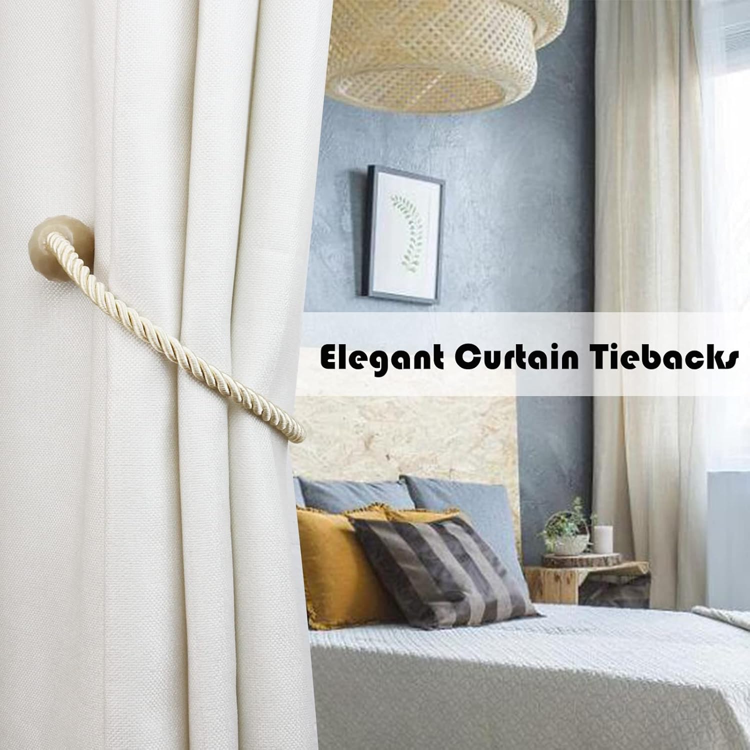 Porlau Strong Magnetic Curtain Holdbacks Beige 6 Pack
