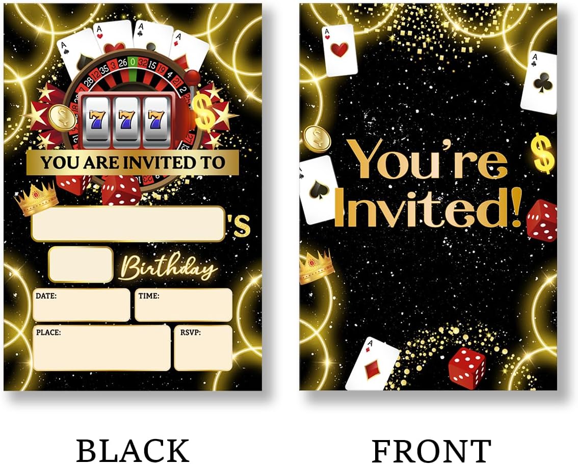 Casino Birthday Invitations with Envelopes Set of 20