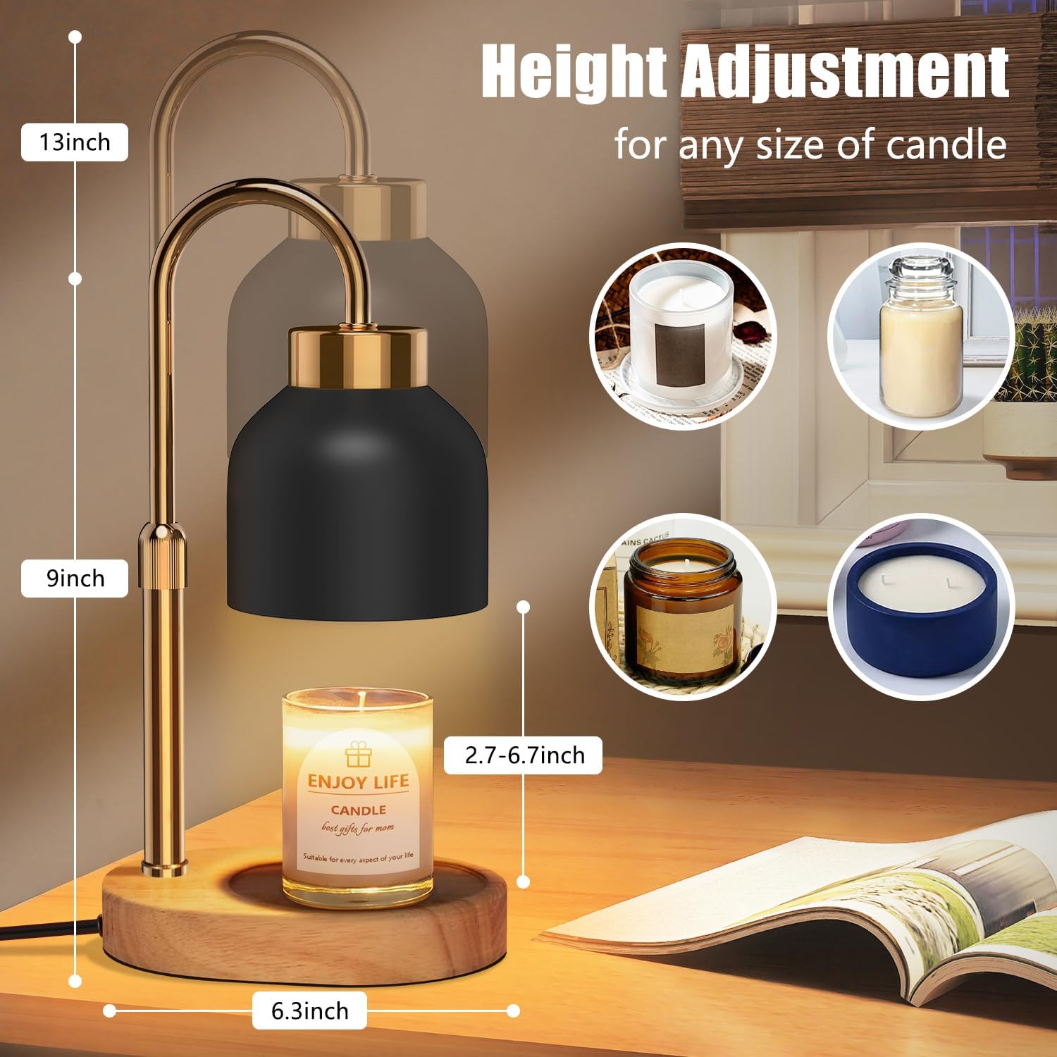 Candle Warmer Lamp with Dimmer and Adjustable Height