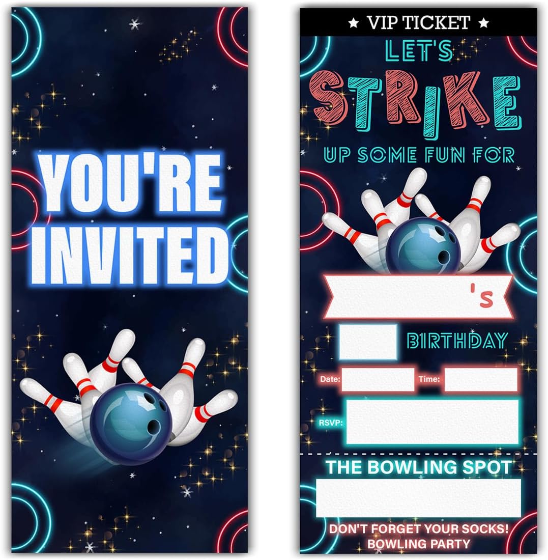 Bowling Ticket Invites Set of 20 with Envelopes