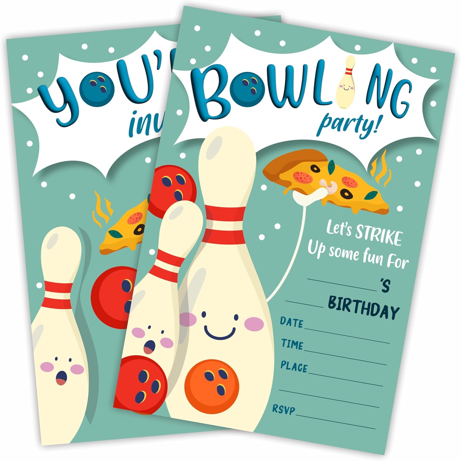 Bowling Party Birthday Invites 20 Cards With Envelopes Double-Sided Style Fun Festive