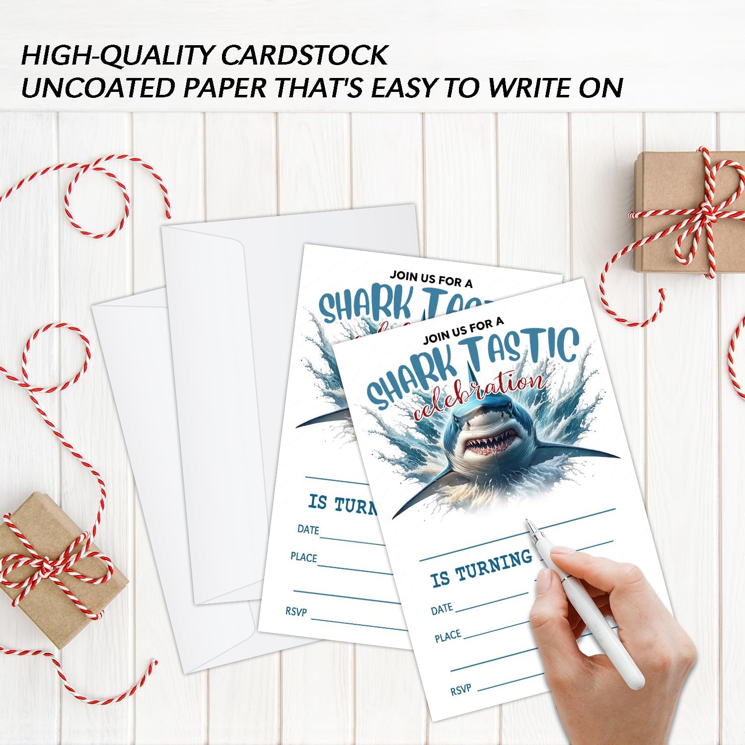 20 Shark Birthday Invitations with Envelopes