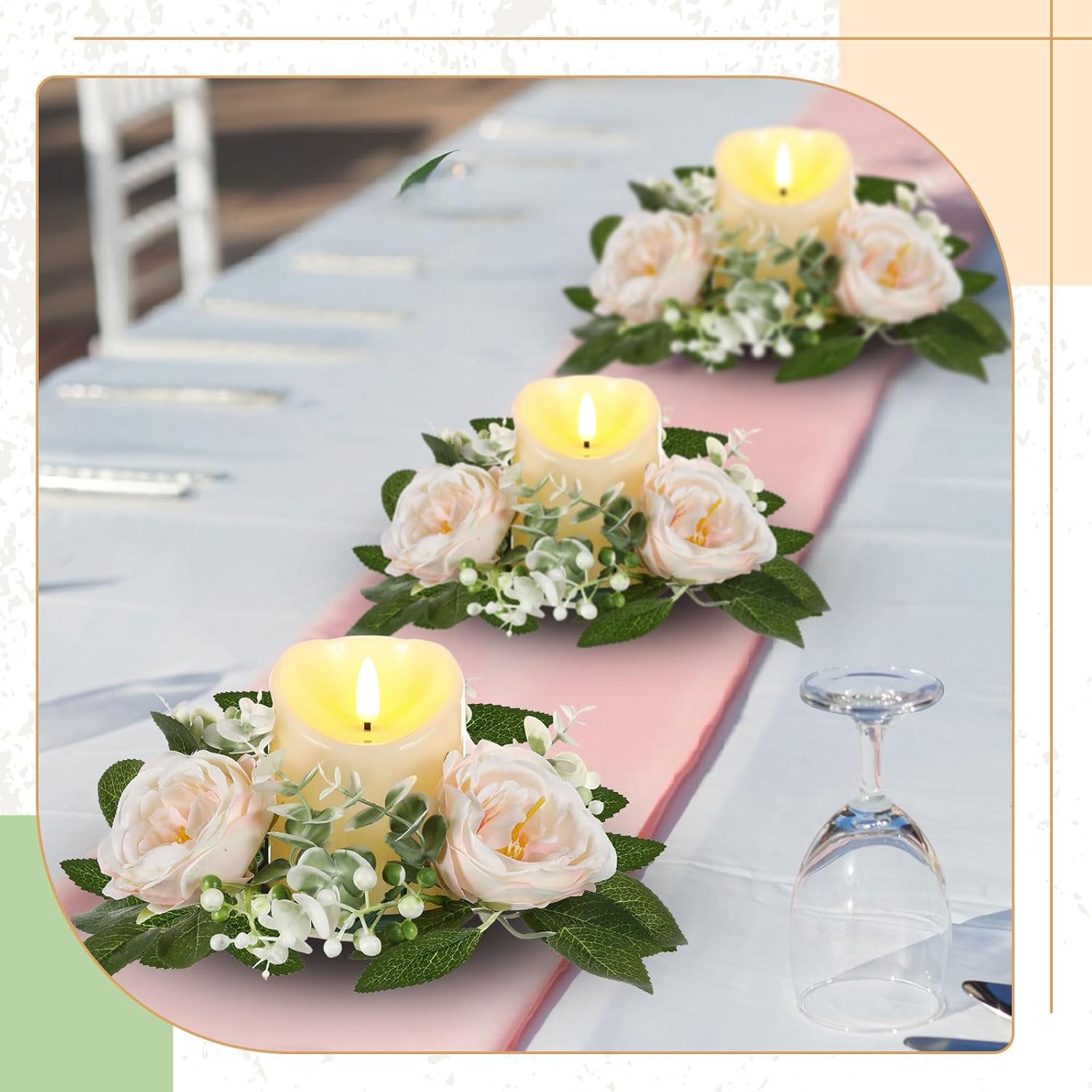 Yunlly 16 Piece Rose Candle Holder Set with LED Candles