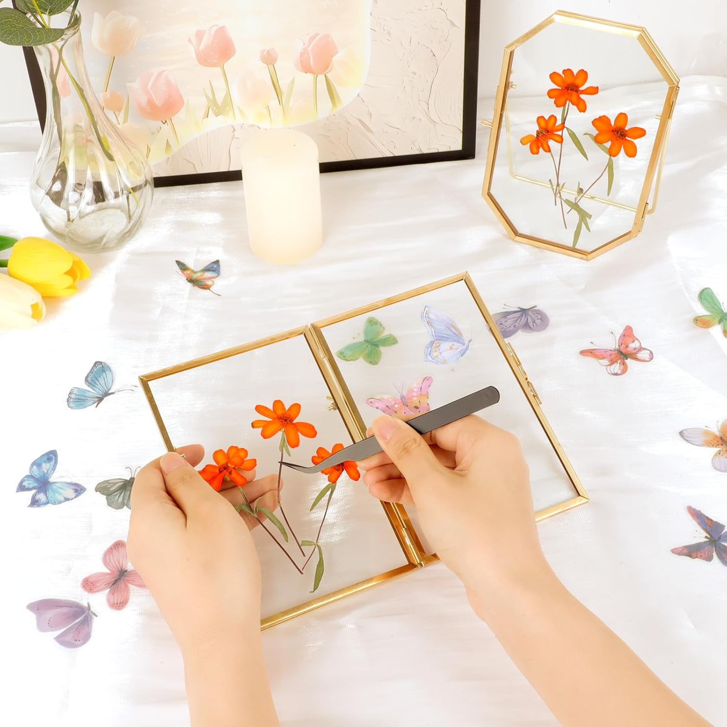 Himitimi 2 Pcs 4x6 Inch Gold Flower Frame Decor