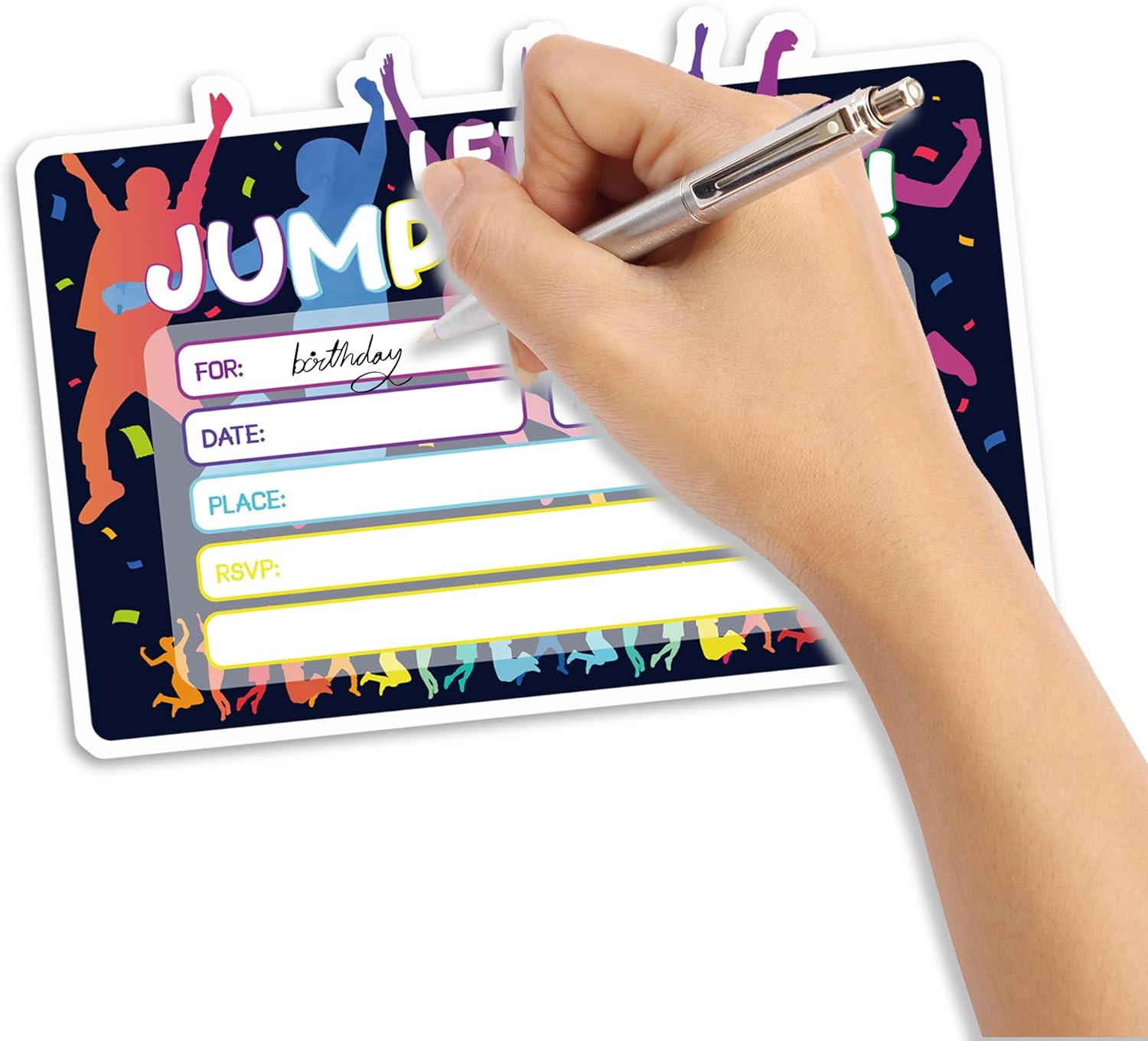 Trampoline Jump Birthday Party Invitation Cards 30 Pack with Envelopes