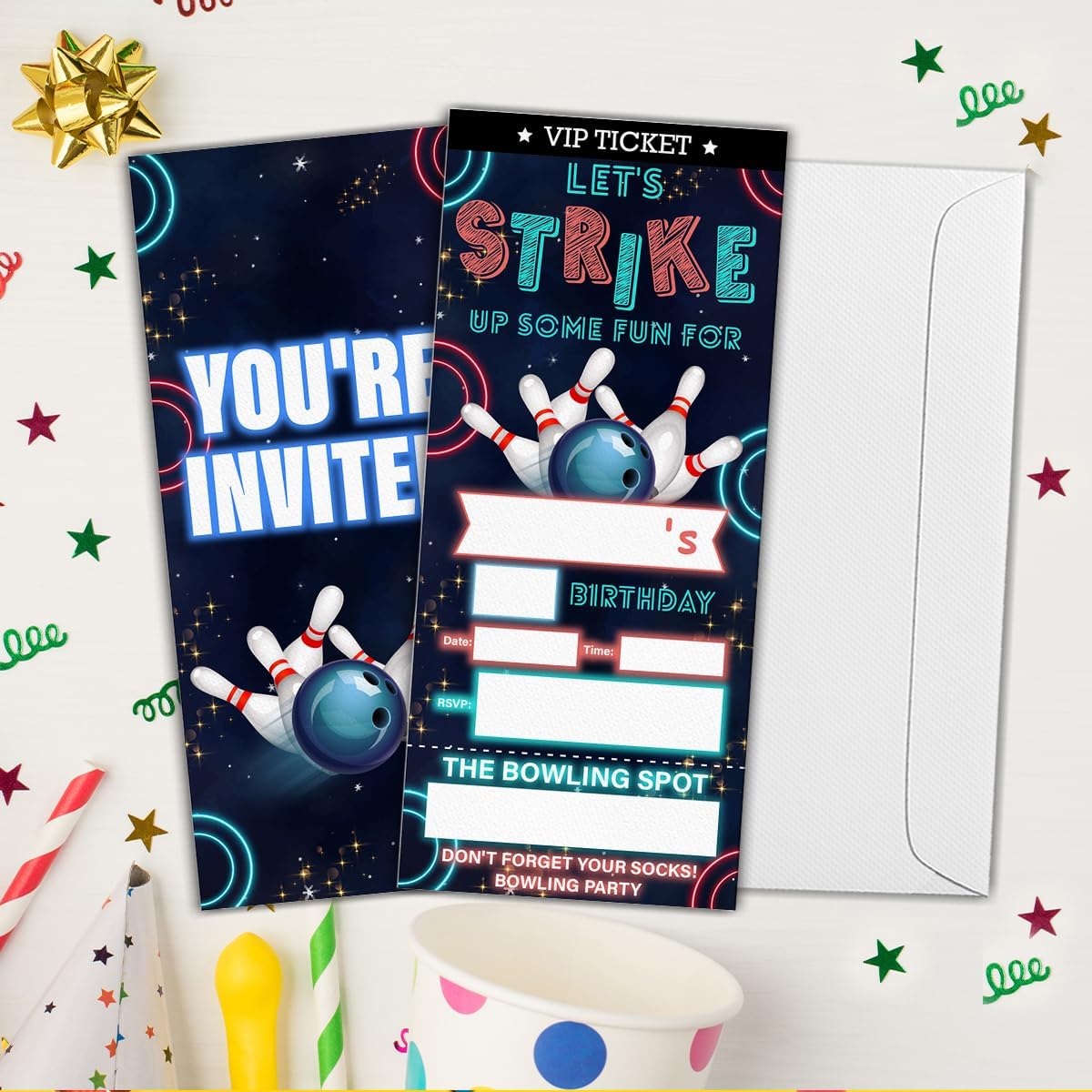 Bowling Ticket Invites Set of 20 with Envelopes