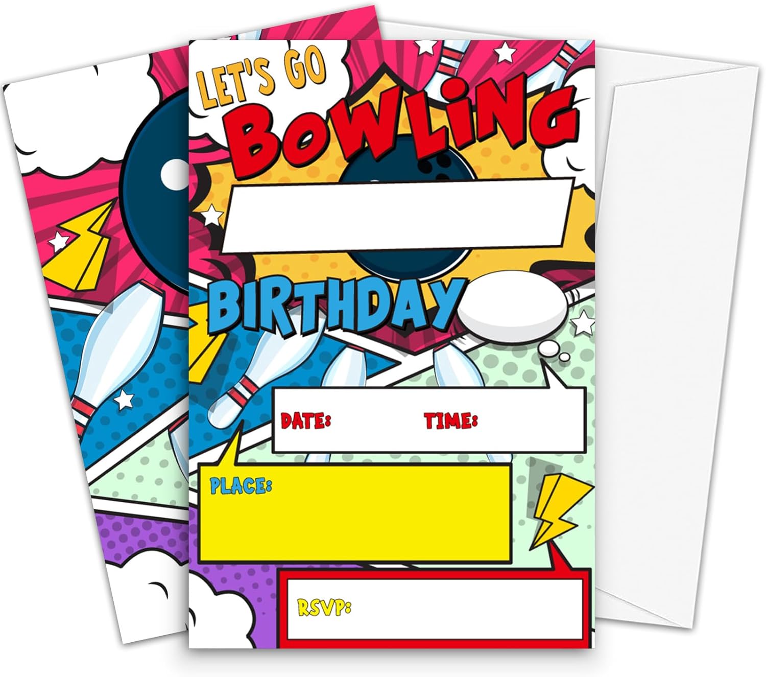 Bowling Birthday Invites with Envelopes 4x6 Inches 20 Sets