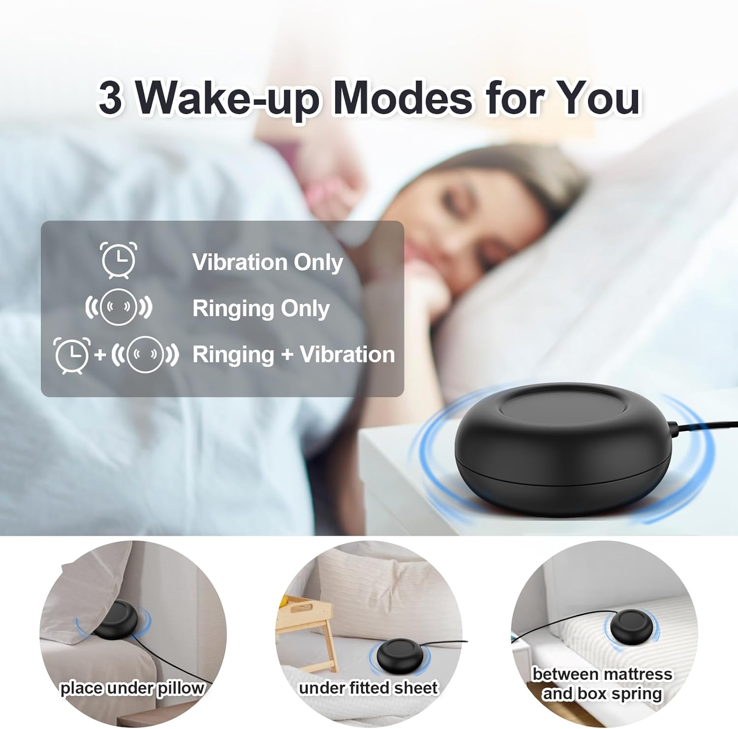 Vibrating Alarm Clock for Heavy Sleepers with Night Light and Large Display