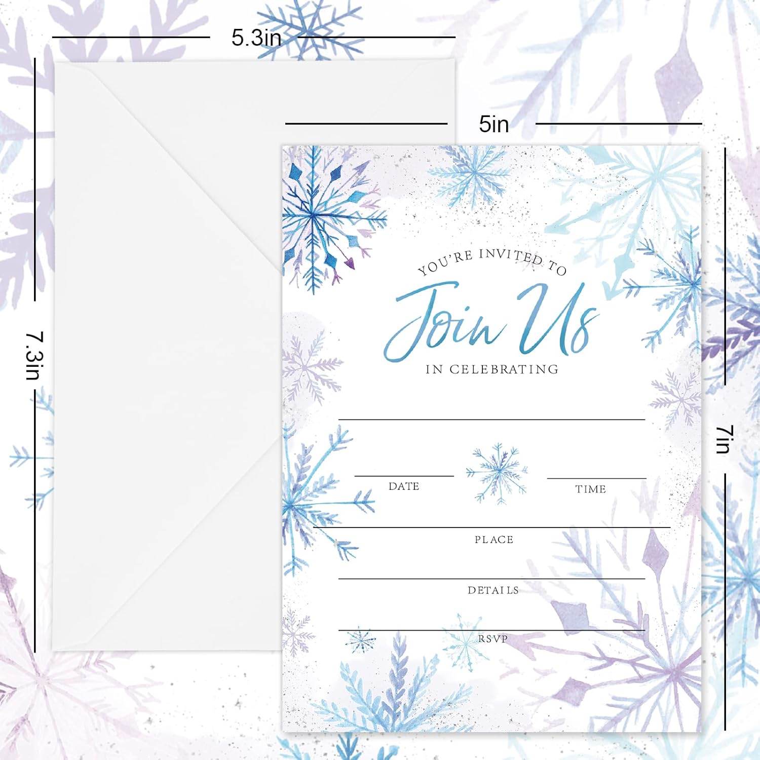 AnyDesign Christmas Invitations 20 Sets Purple Blue Snowflake Cards Envelopes Stickers
