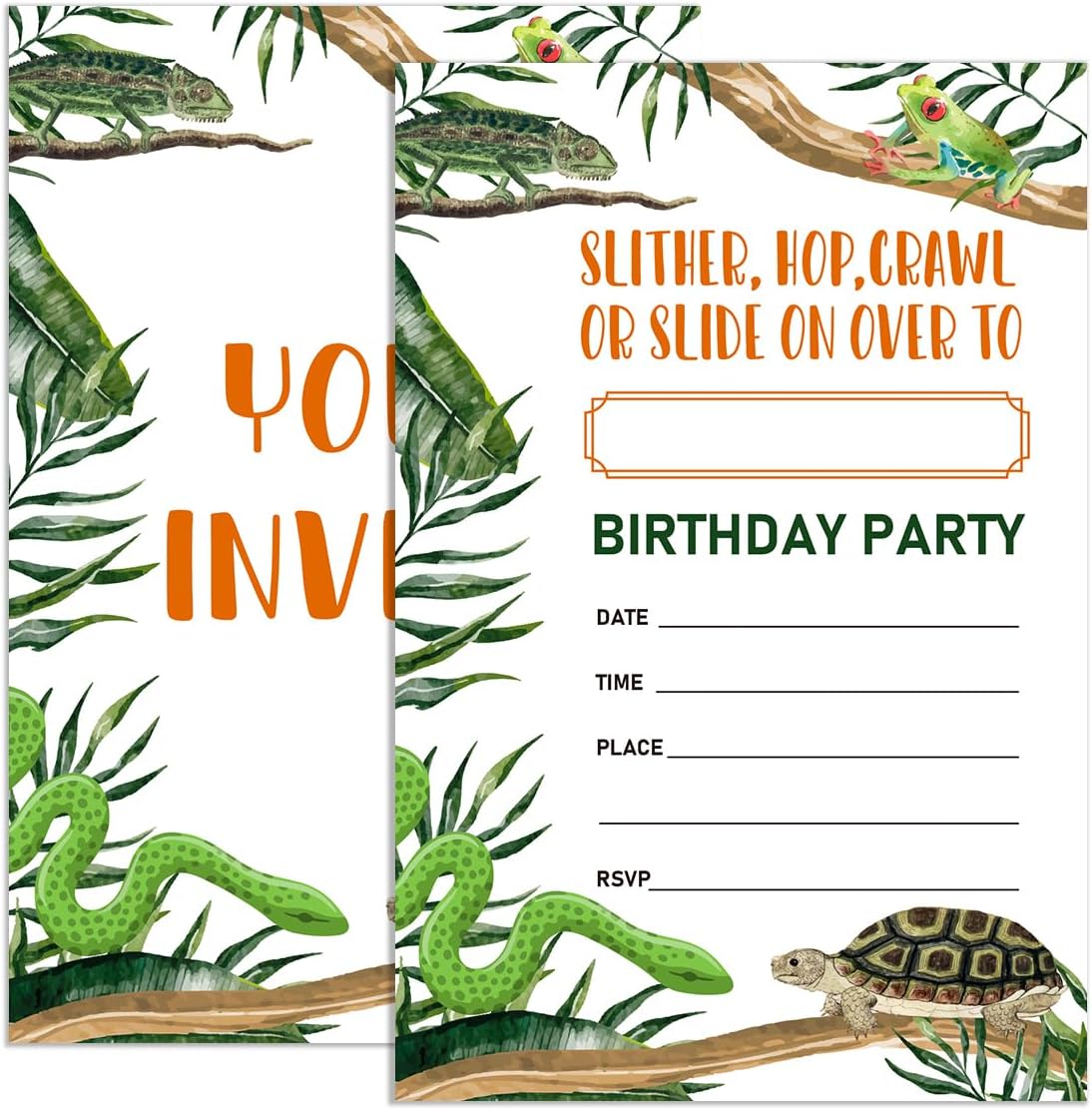 Reptile Birthday Invitations for Boy with Envelopes Set of 20