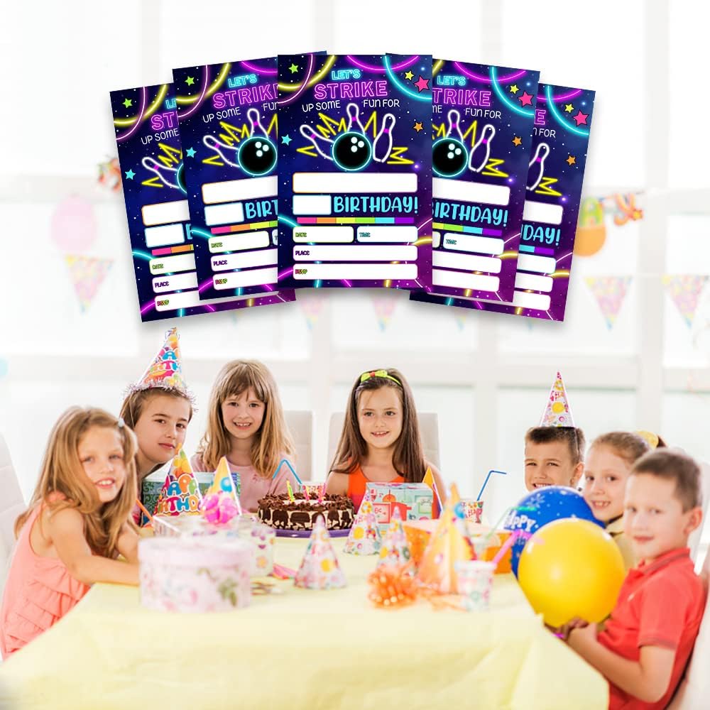 Fujloy Rainbow Neon Glow Bowling Invite Cards