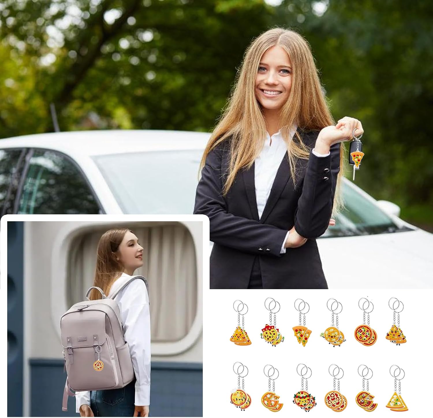 24Pcs Pizza Keychains Party Favors