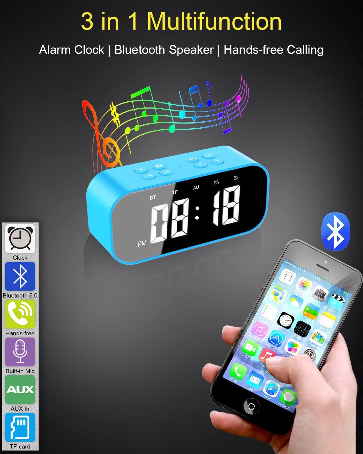 AFK Digital Alarm Clock with Bluetooth Speaker