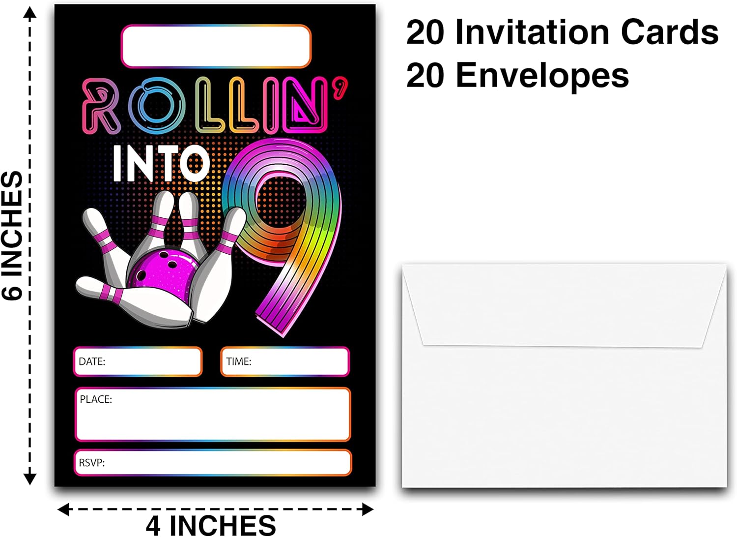 DETIHO 4x6 Bowling Birthday Party Invitations - 20 Sets