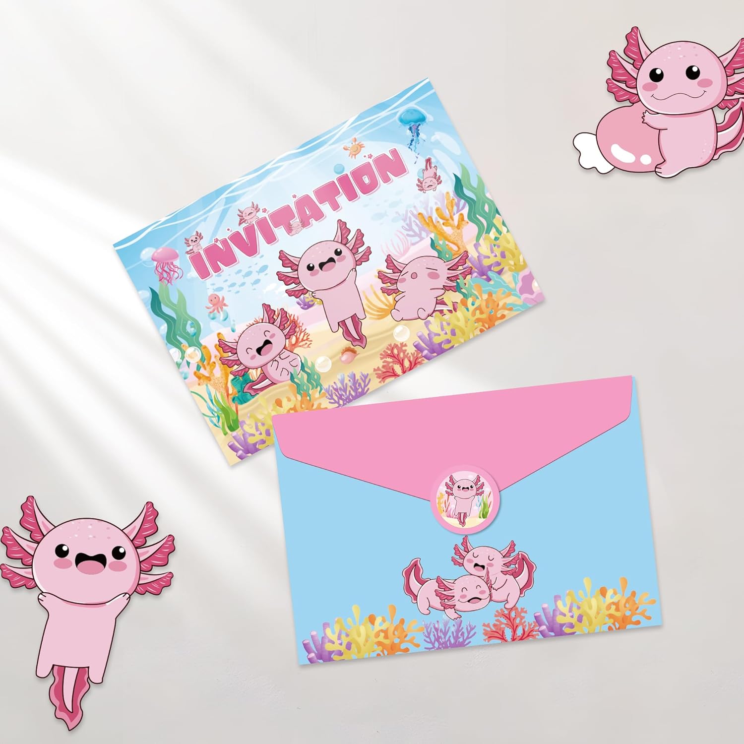 12 Pcs Axolotl Birthday Party Invitation Set