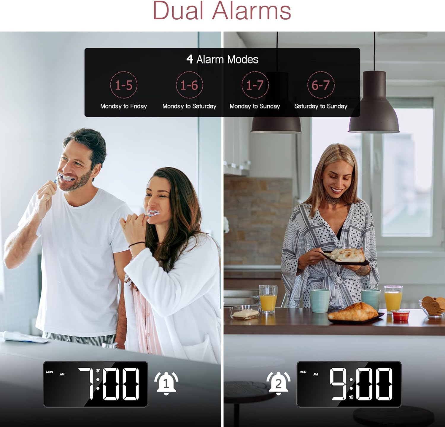 LOFICOPER 7 Inch Digital Alarm Clock with Dual Alarms