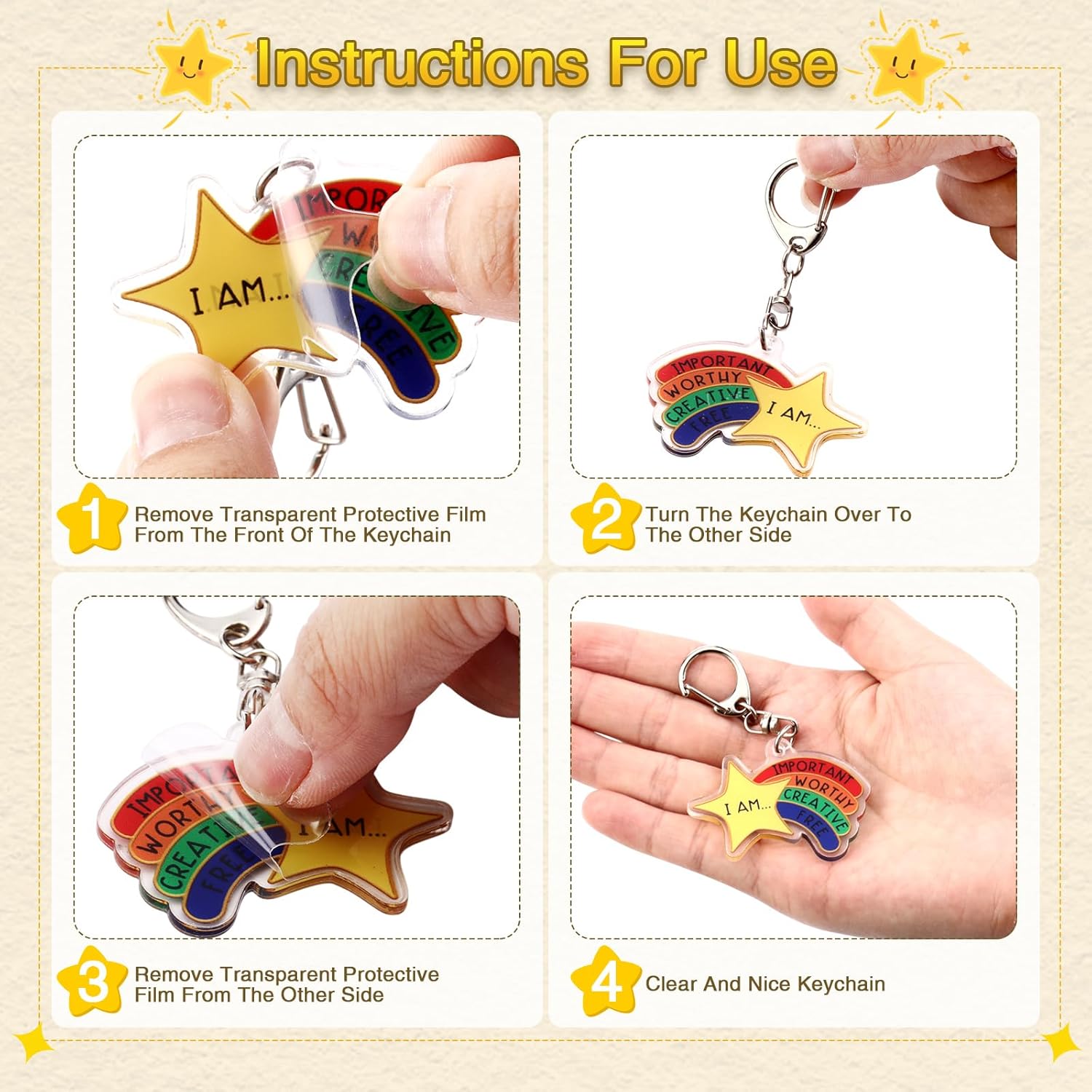 Henoyso 12 Sets Star Keychain Bulk with Motivational Words