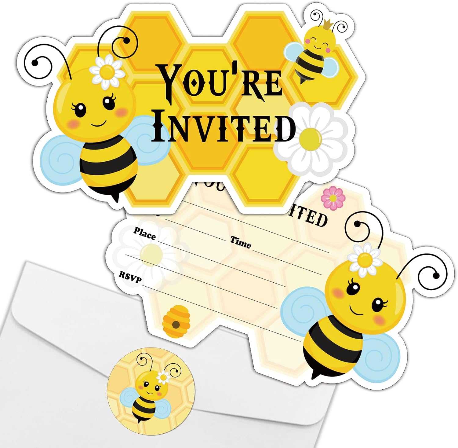 20 Pack Bee Shape Birthday Invitations with Envelopes and Stickers