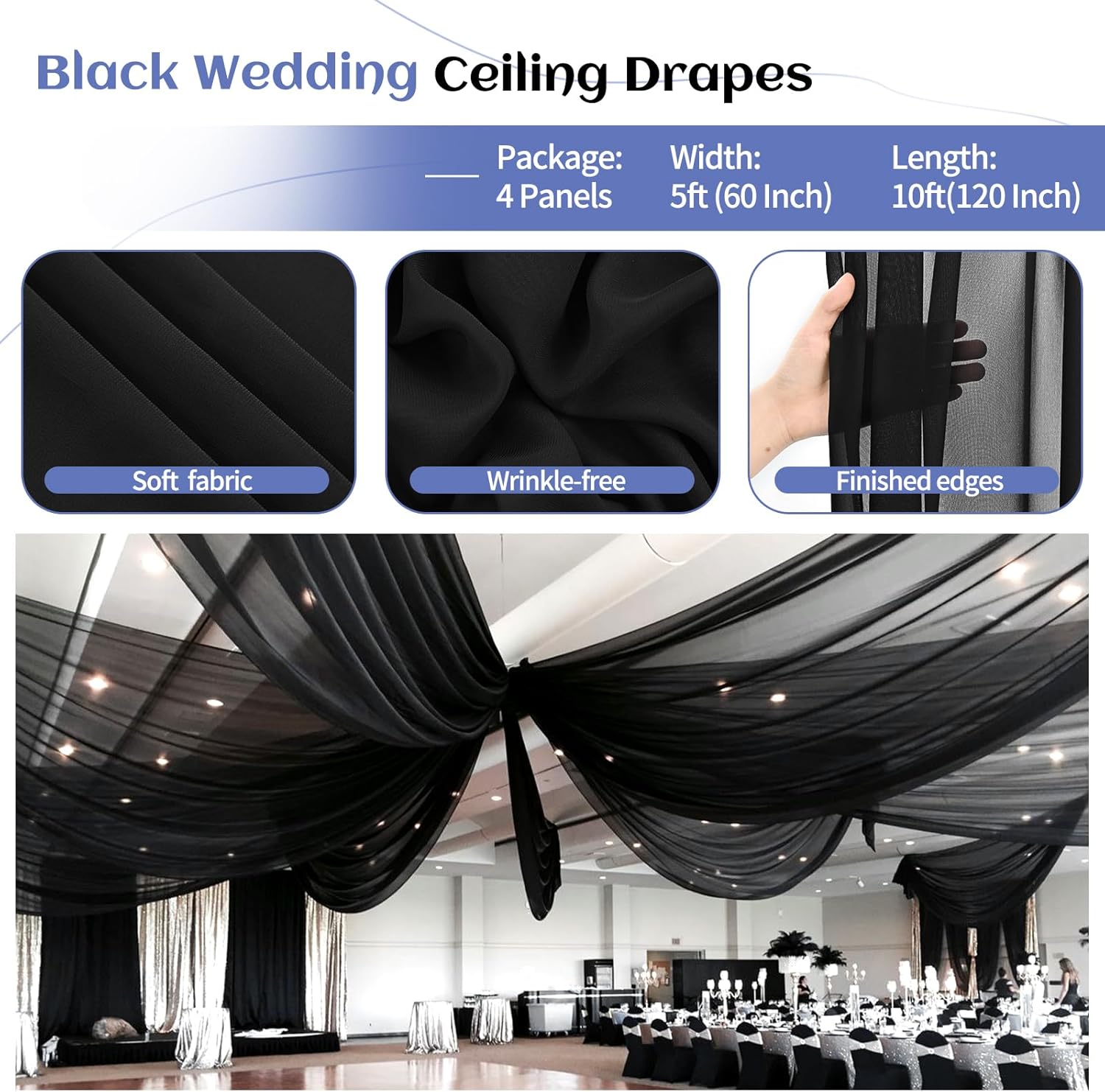4 Panels Black Ceiling Drapes for Wedding Arch Decorations