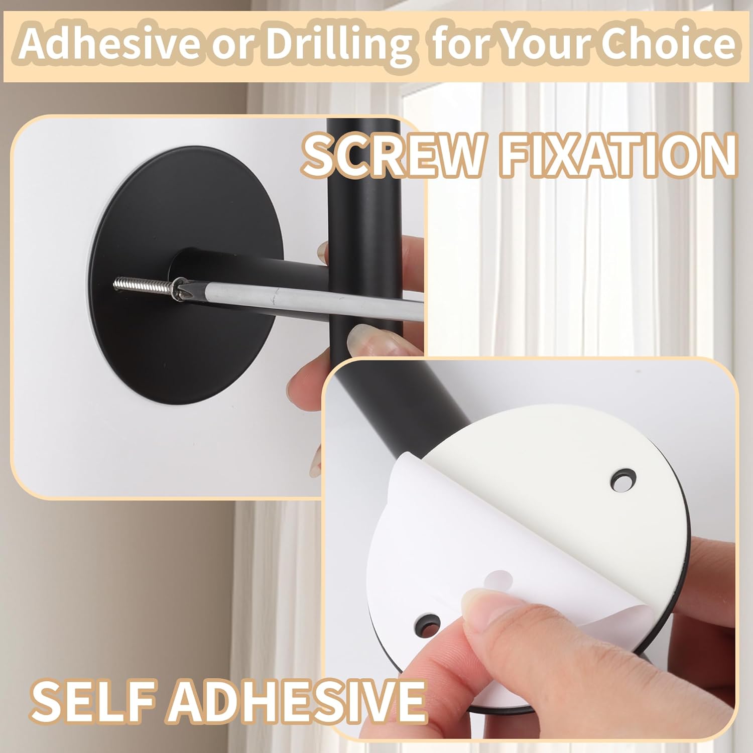 4 Pack Curtain Holdbacks Black Self-Adhesive or Screw Curtain Tiebacks