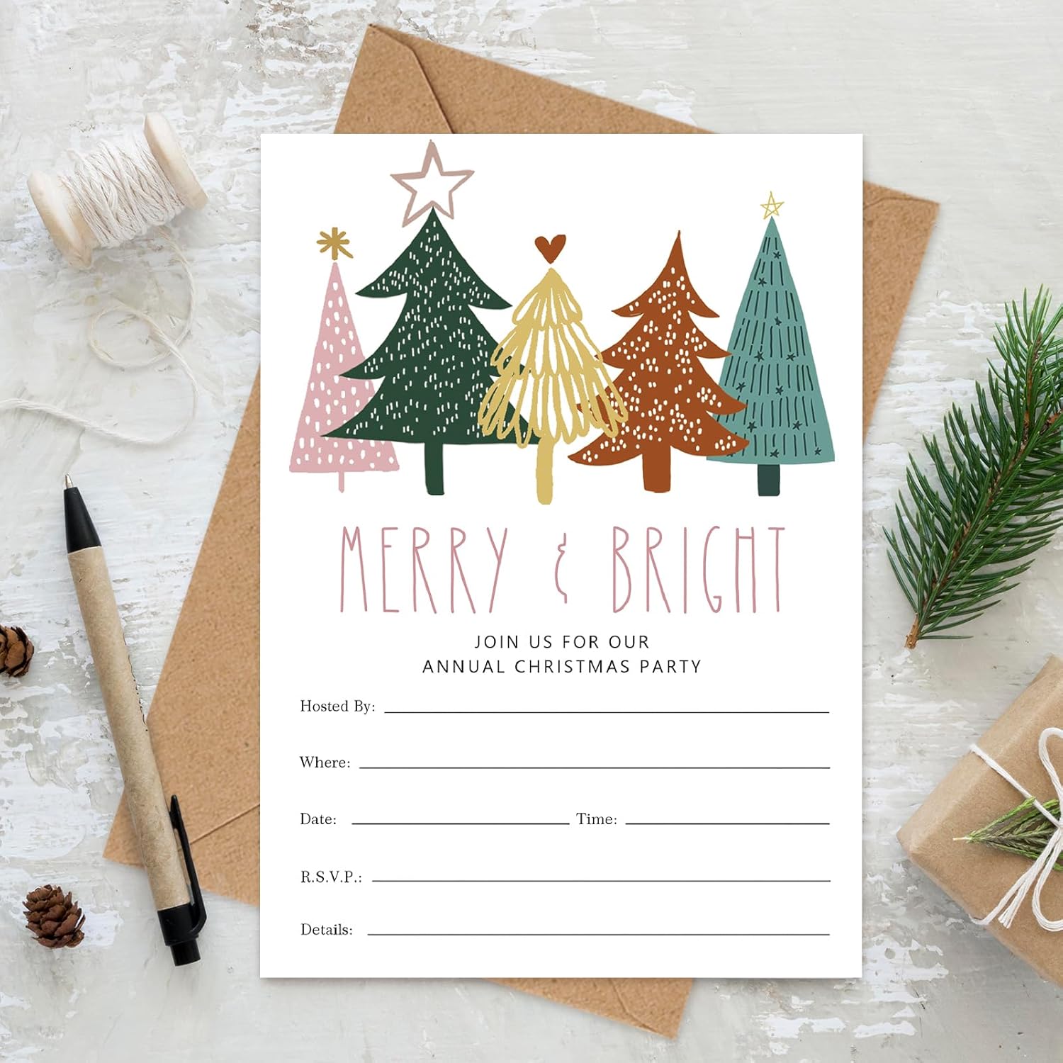 Whaline 25 Pack Boho Christmas Invitations with Envelopes and Stickers