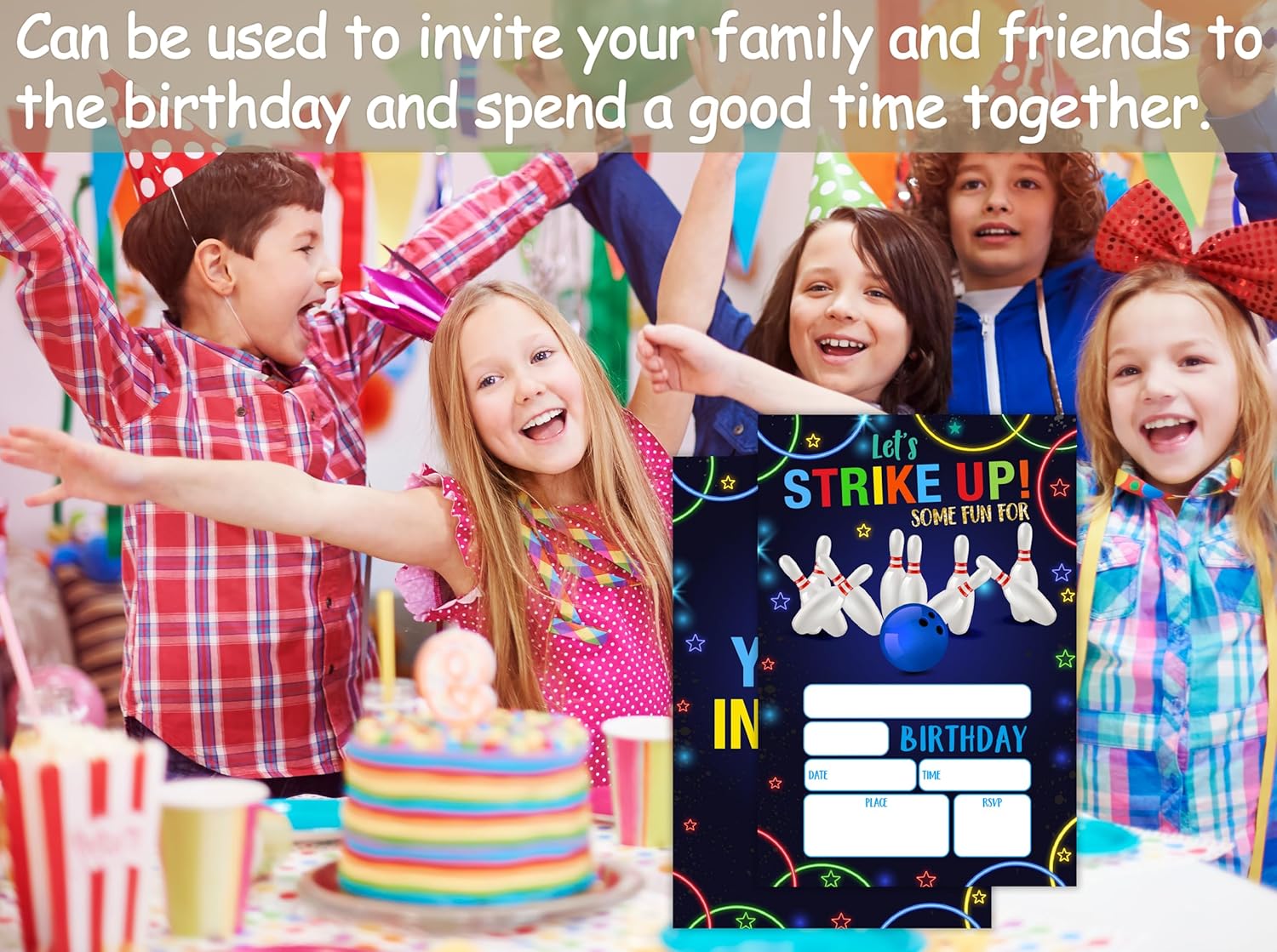 Retro Neon Bowling Birthday Invites 25 Set