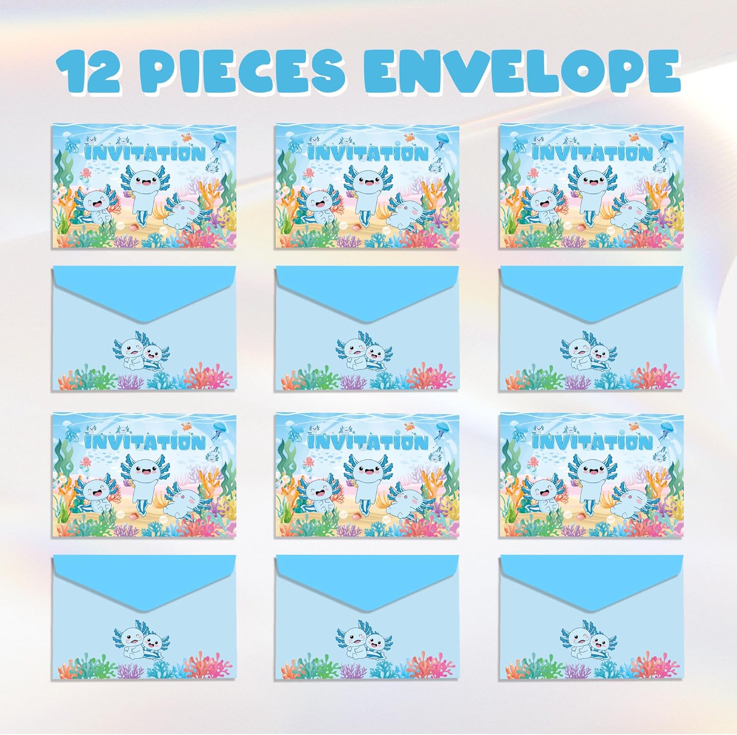 12Pcs Blue Axolotl Invitation Cards Party Decor