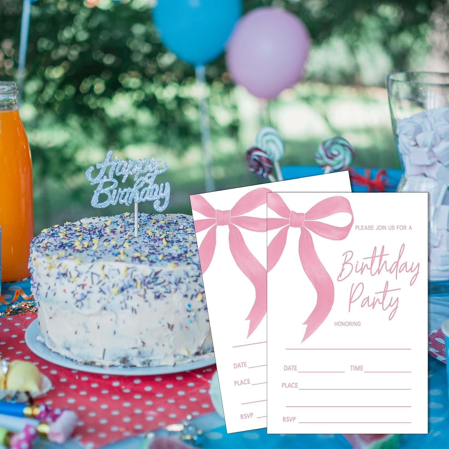 SIXEIGHT 20 Pink Bow Birthday Invitations with Envelopes